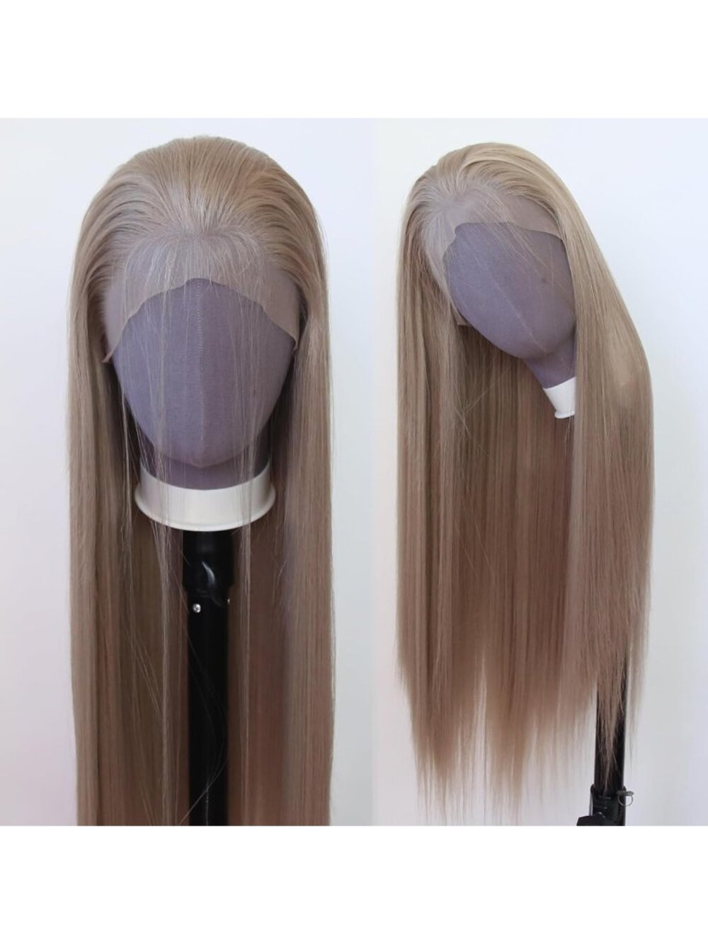 Long Straight Ash Blonde Lace Front Wig - Heat Resistant, Pre-Plucked, Natural